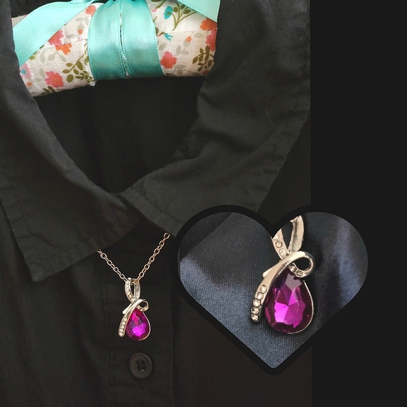 925 Sterling Silver Colorful Garnet Waterdrop Pendant Necklace - Picture 4 of 4